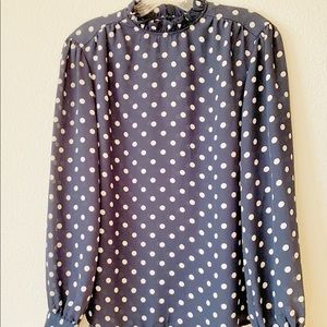 Navy blue polka dot long sleeve blouse